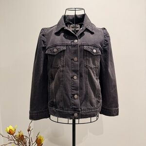 Mustard Seed Charcoal Denim Jacket | Puff Sleeve | Tie Back | Size S